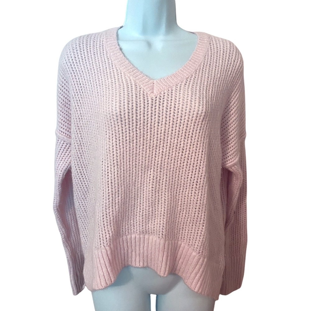 LINE V-Neck Knit Sweater Pale Pink Cozy